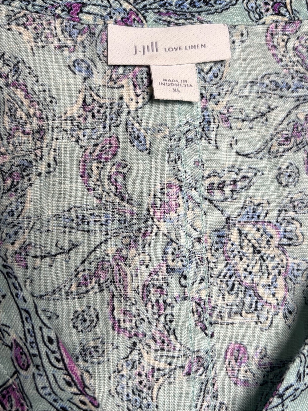 J.Jill 100% Linen Dress XL Blue Gray Abstract Print V Neck Relaxed Boho Minimali - Picture 4 of 5